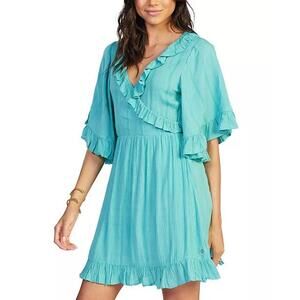 Roxy Second Look Teal Vneck Ruffled‎ Wrap Dress Size XL